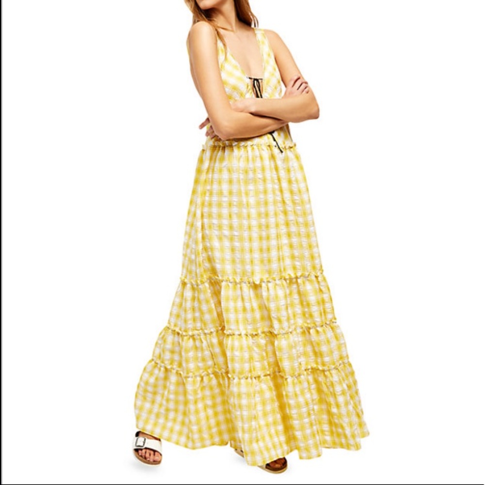 FREE PEOPLE Beach Club Sunshine Combo Halter Maxi Dress - Black Tie Removed